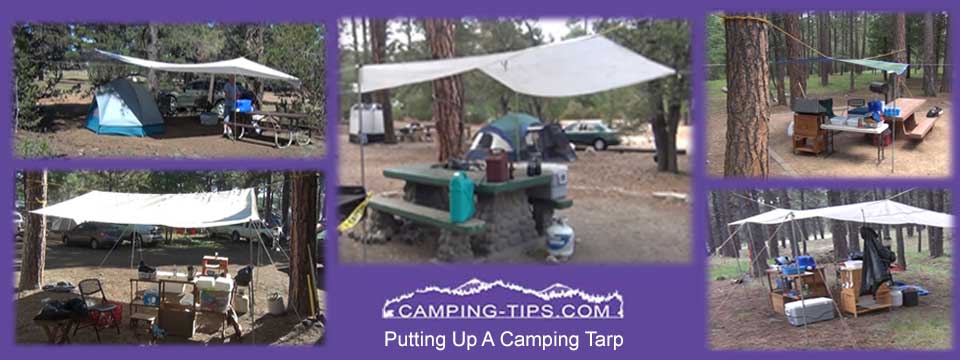  Step by step illustrated procedure for how to put up a camping  tarp.